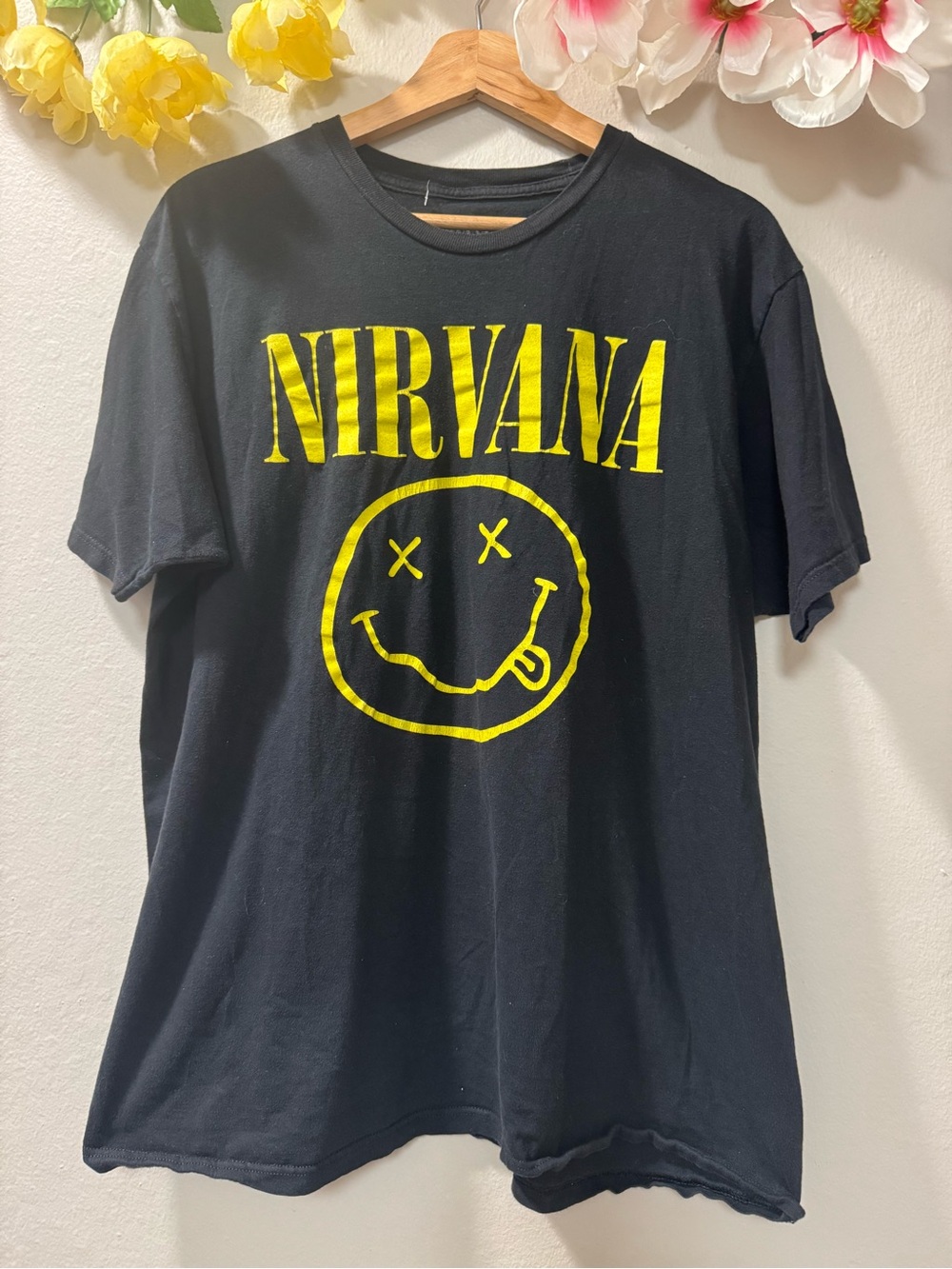 NIRVANA Black Tee with Yellow Smiley Logo